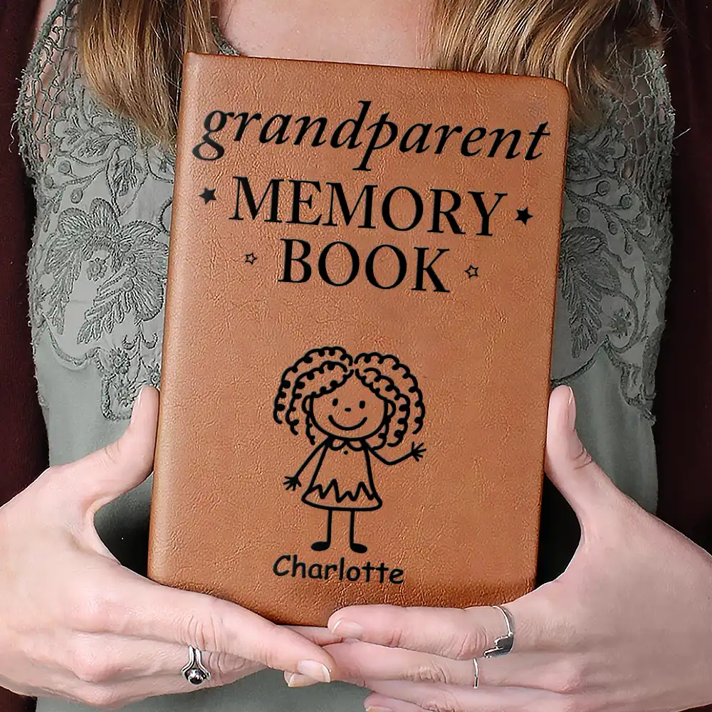 Grandparent Memory Book Grandkids Icon - Personalized Leather Journal - Image 4
