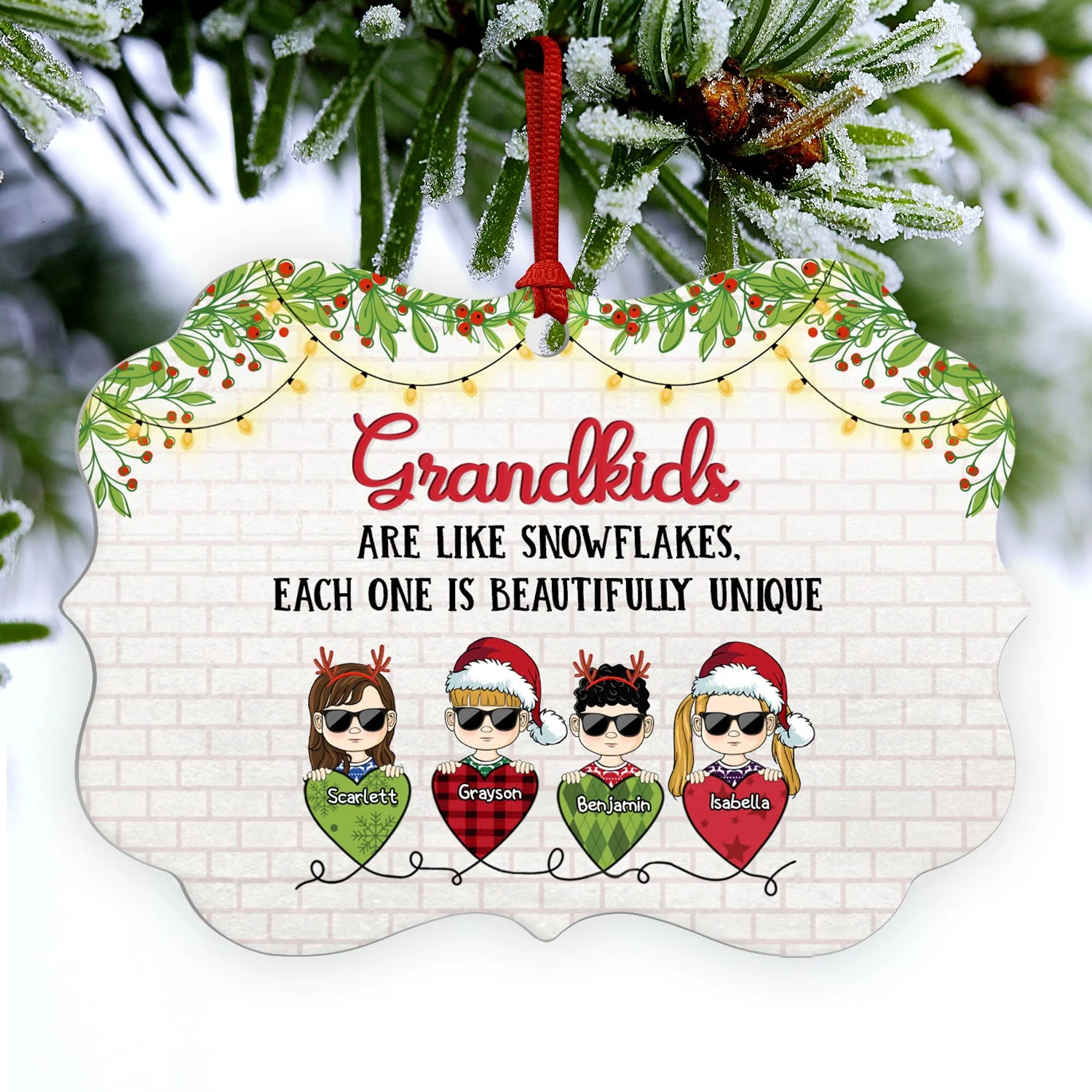 Grandparents & Grandkids Always Be Connected By Heart - Christmas Gift For Family - Personalized Custom Aluminum Ornament - Image 3