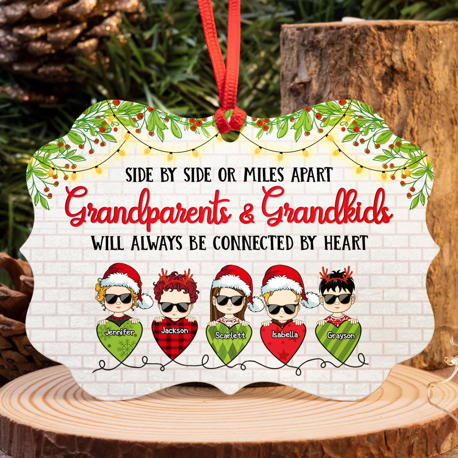 Grandparents & Grandkids Always Be Connected By Heart - Christmas Gift For Family - Personalized Custom Aluminum Ornament - Image 4