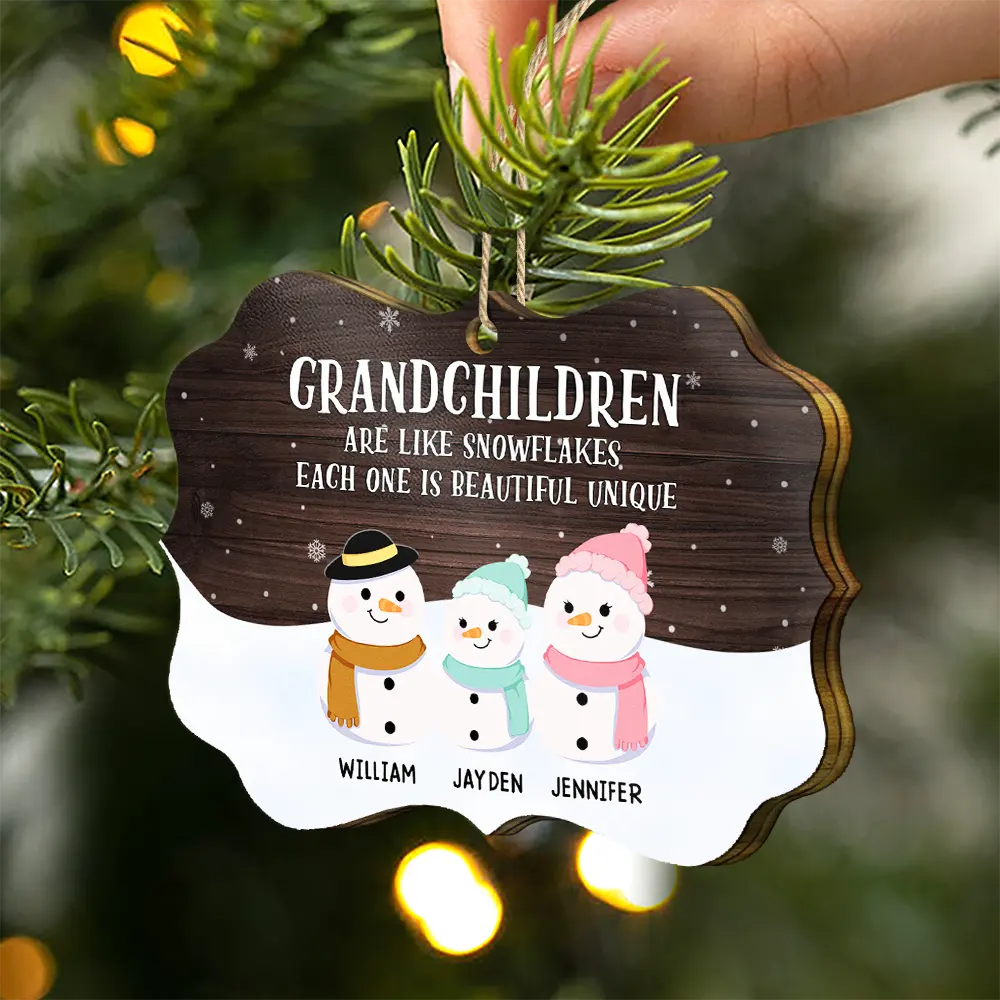 Grandparents & Grandkids Will Always Be Connected By Heart - Personalized Medallion Wooden Ornament - Image 2