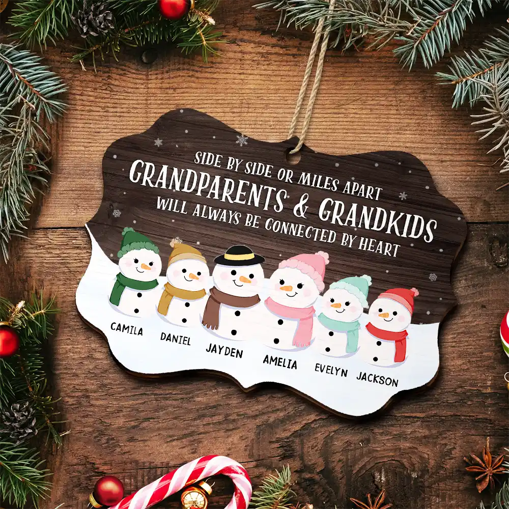 Grandparents & Grandkids Will Always Be Connected By Heart - Personalized Medallion Wooden Ornament - Image 5