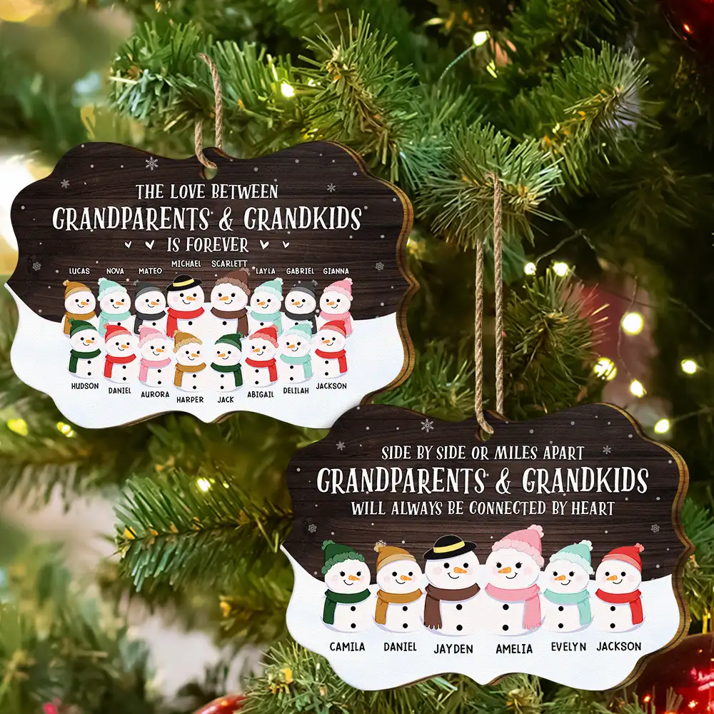 Grandparents & Grandkids Will Always Be Connected By Heart - Personalized Medallion Wooden Ornament - Image 6