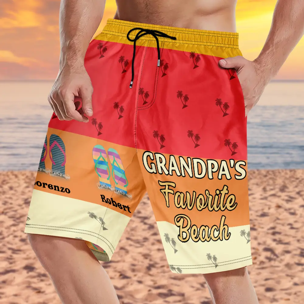 Grandpa's Favorite Beach - Personalized Unisex Beach Shorts - Image 3