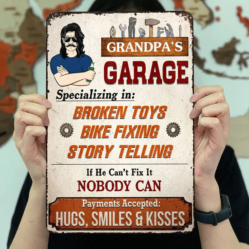 Grandpa's Garage Specializing In Broken Toys Bike Fixing - Father Gift - Personalized Custom Classic Metal Signs - Image 3