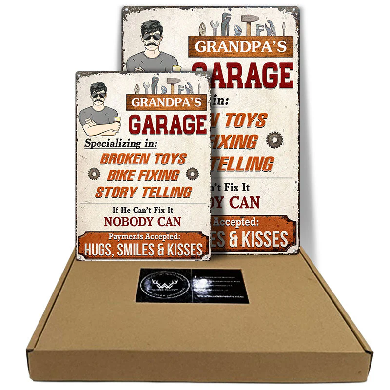 Grandpa's Garage Specializing In Broken Toys Bike Fixing - Father Gift - Personalized Custom Classic Metal Signs - Image 5