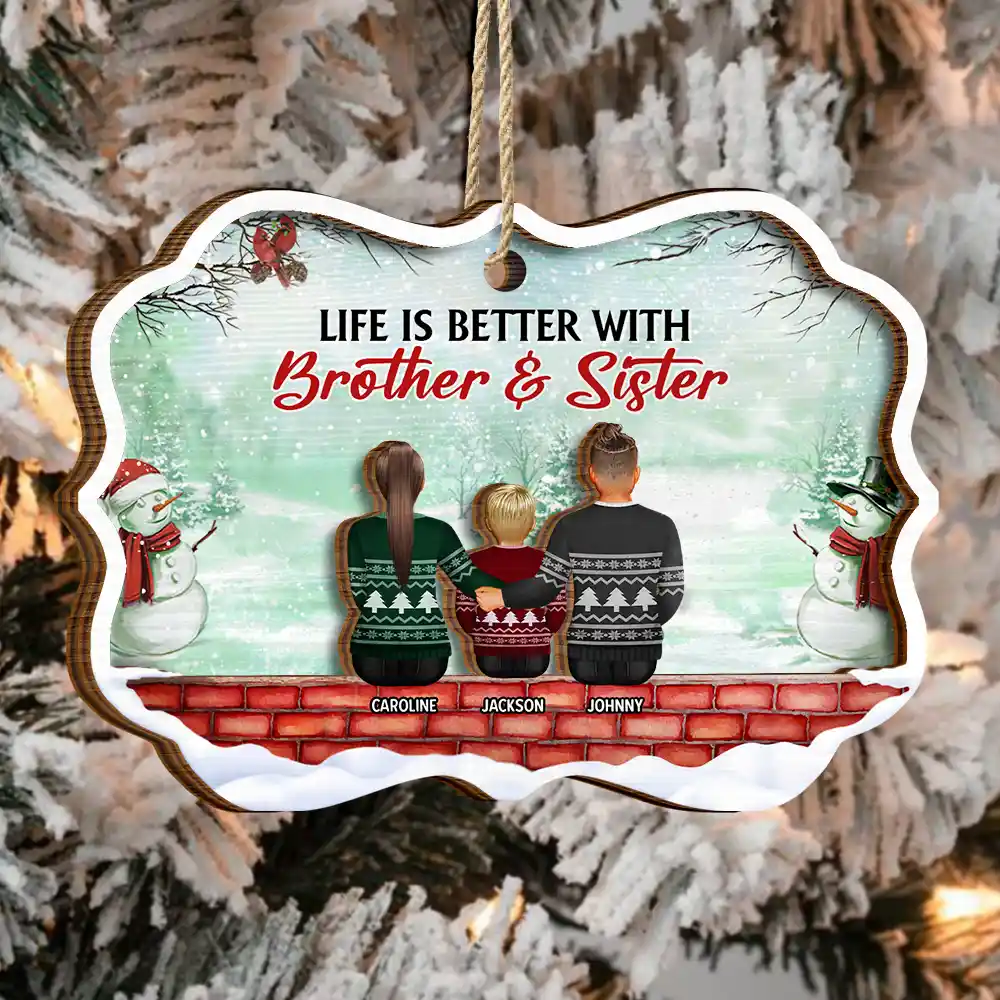Greatest Gift Our Parents Gave Us Sibling Green Version - Personalized 2-Layered Wooden Ornament - Image 3