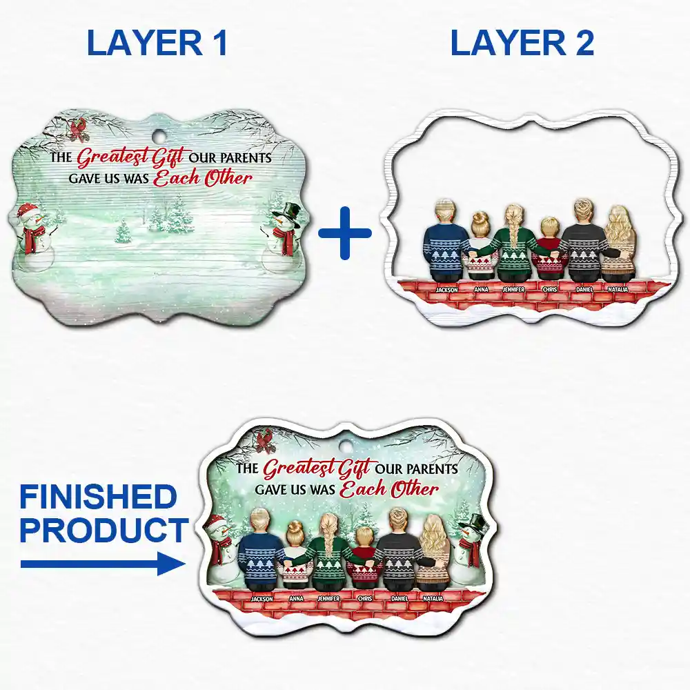 Greatest Gift Our Parents Gave Us Sibling Green Version - Personalized 2-Layered Wooden Ornament - Image 6