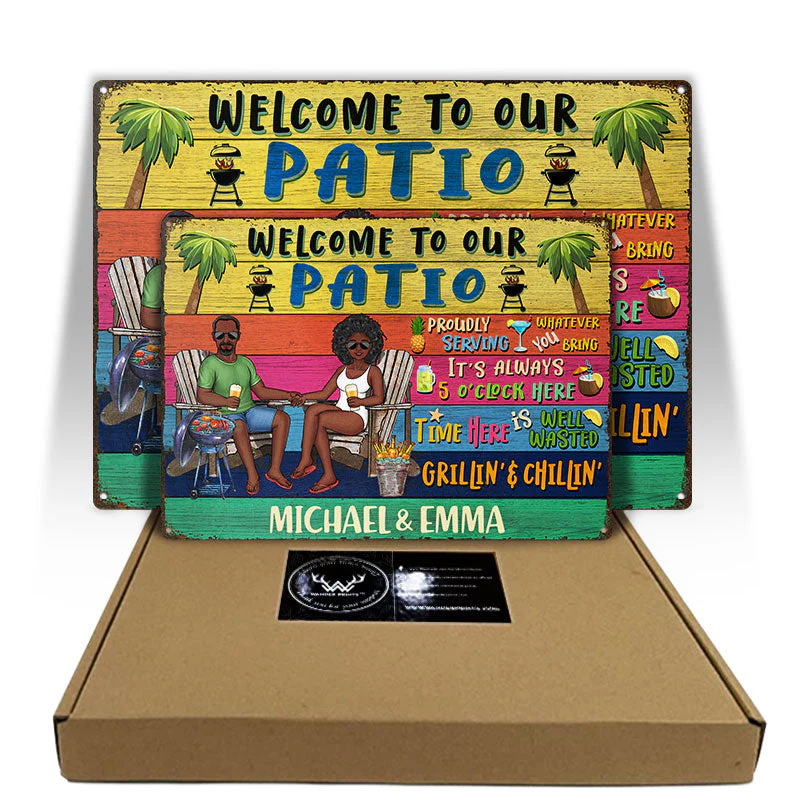 Grilling Couple Welcome To Our Pool Proudly Serving Whatever You Bring - Gift For Couples - Personalized Custom Classic Metal Signs - Image 5