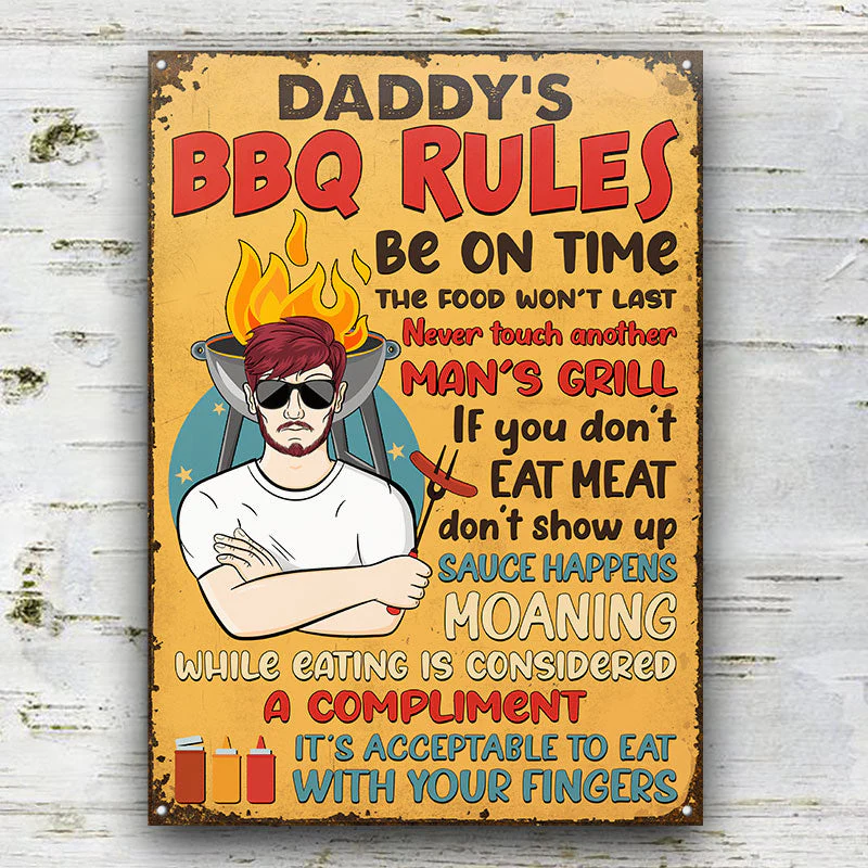 Grilling Dad Grandpa Barbeque Rules - Personalized Custom Classic Metal Signs - Image 2