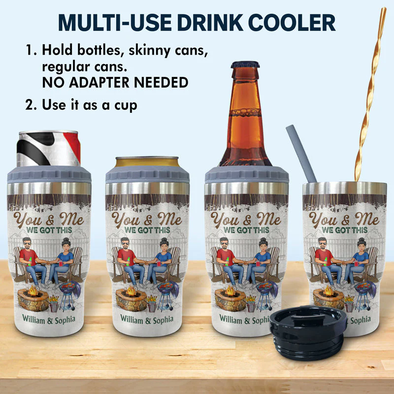 Grilling Family Couple Husband And Wife Drinking Buddies For Life - Couple Gift - Personalized Custom Triple 3 In 1 Can Cooler - Image 2