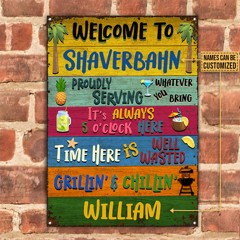 Grilling Welcome Proudly Serving Custom Classic Metal Signs, BBQ Theme, Outdoor Decorating Ideas - Image 2