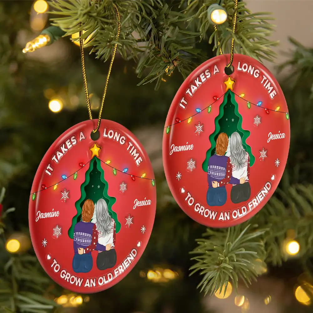 Grow An Old Friend - 3D Inflated Effect Printed Ornament, Personalized Circle Ceramic Ornament - Image 2