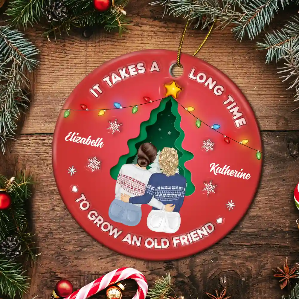 Grow An Old Friend - 3D Inflated Effect Printed Ornament, Personalized Circle Ceramic Ornament - Image 5