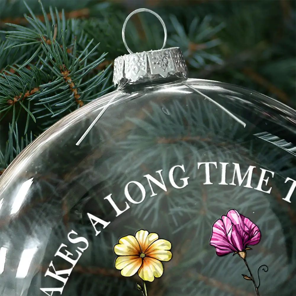 Grow An Old Friend Birth Flower - Personalized Clear Flat Ball Ornament - Image 4