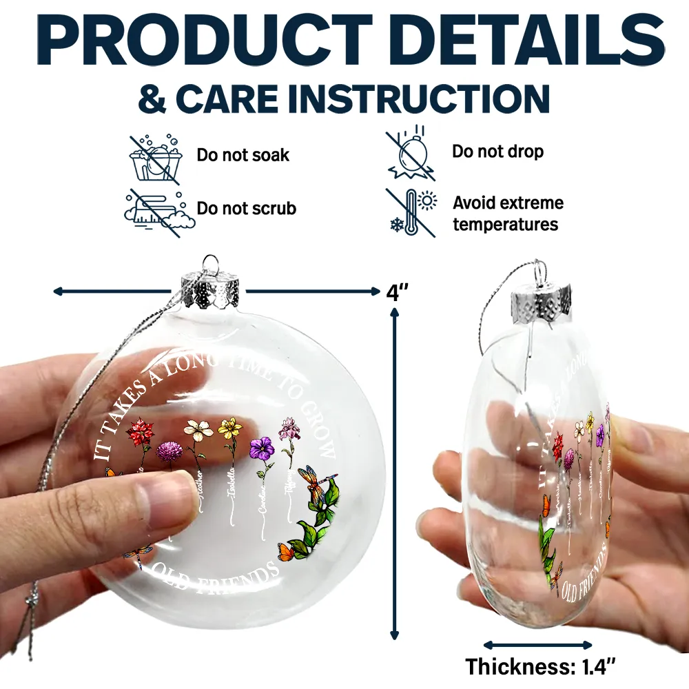 Grow An Old Friend Birth Flower - Personalized Clear Flat Ball Ornament - Image 6