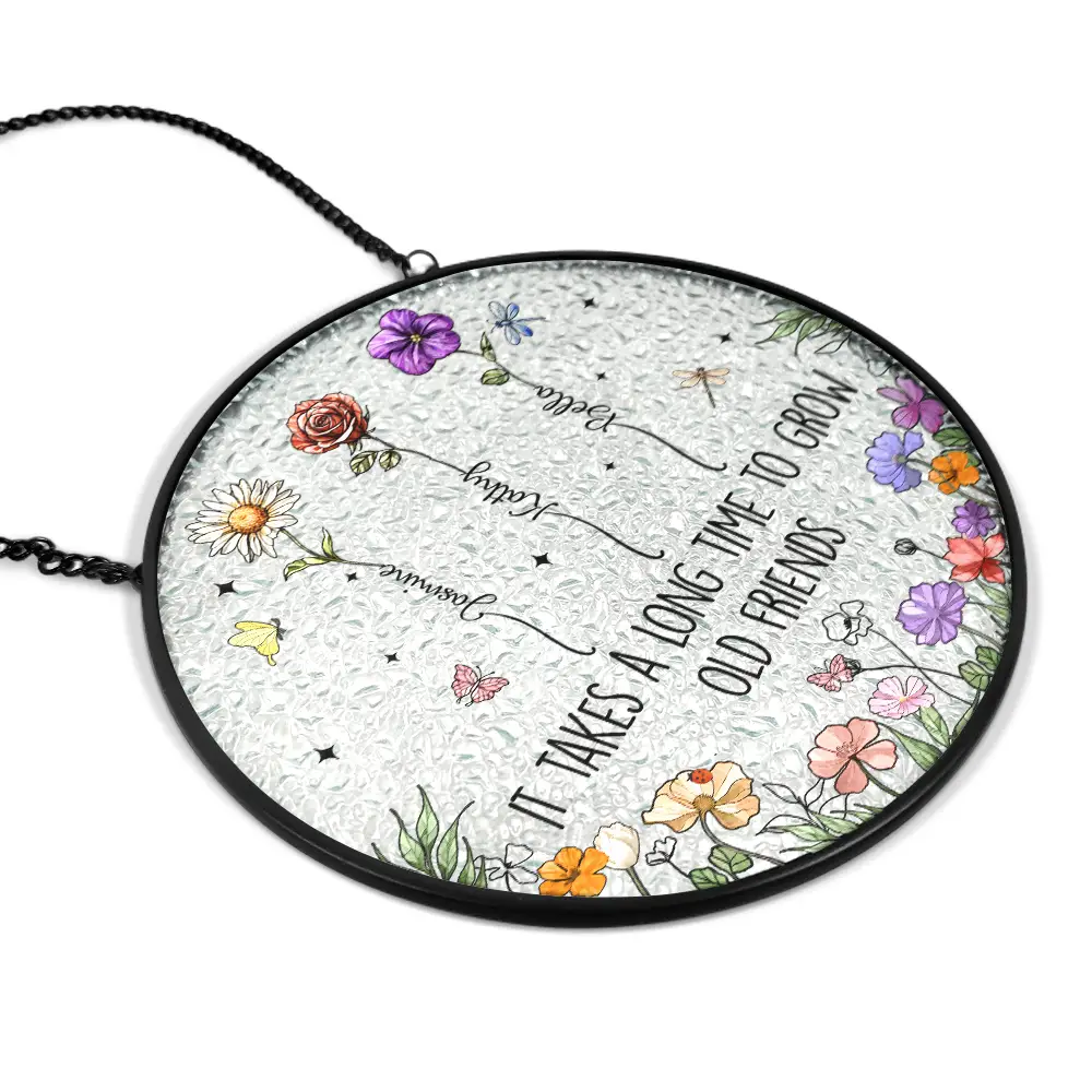 Grow An Old Friend Birth Flower - Personalized Stained Glass Window Hanging Suncatcher - Image 2