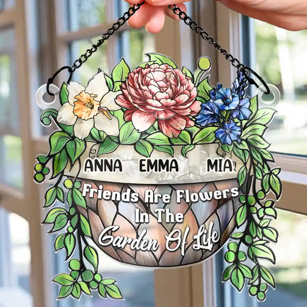 Grow An Old Friend Birth Flower - Personalized Window Hanging Suncatcher Ornament - Image 2