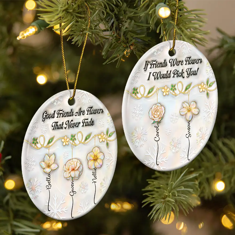 Grow An Old Friend Nacre Effect - Personalized Circle Ceramic Ornament - Image 2