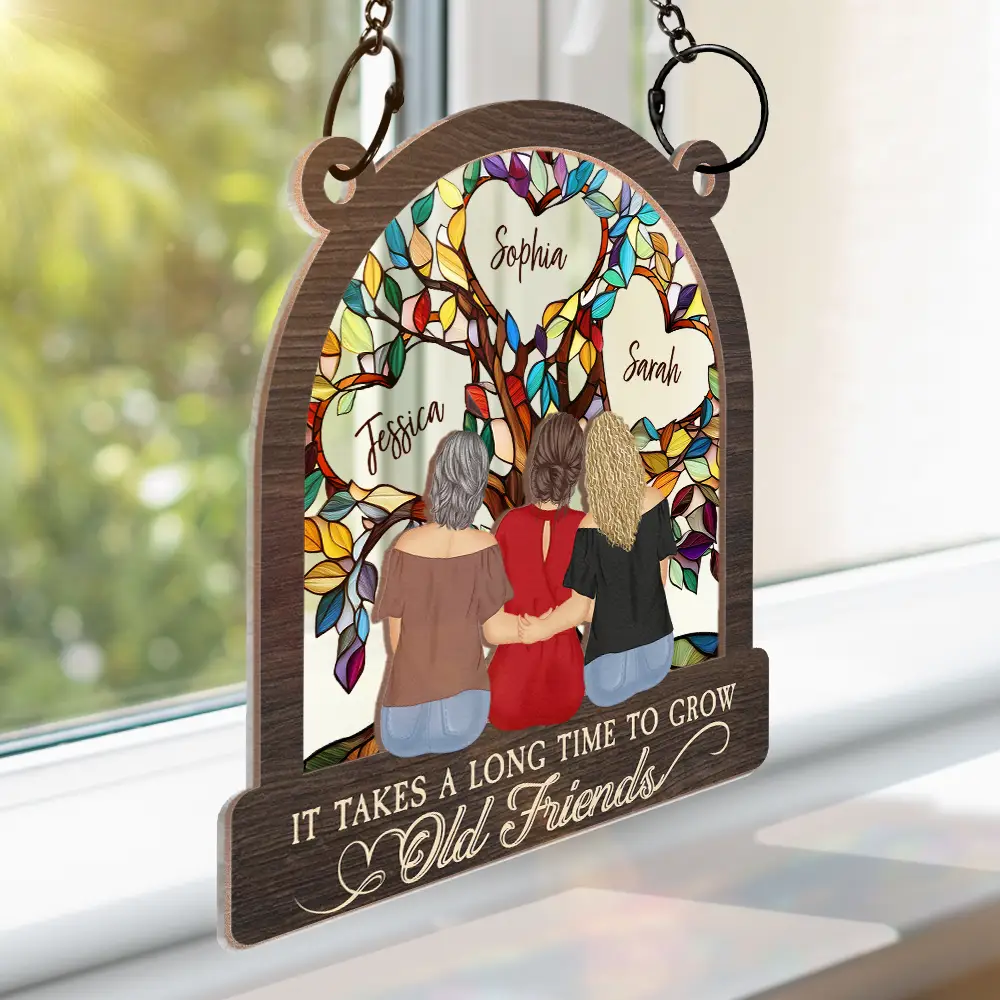 Grow An Old Friend Tree Of Life - Personalized Window Hanging Suncatcher Ornament - Image 3