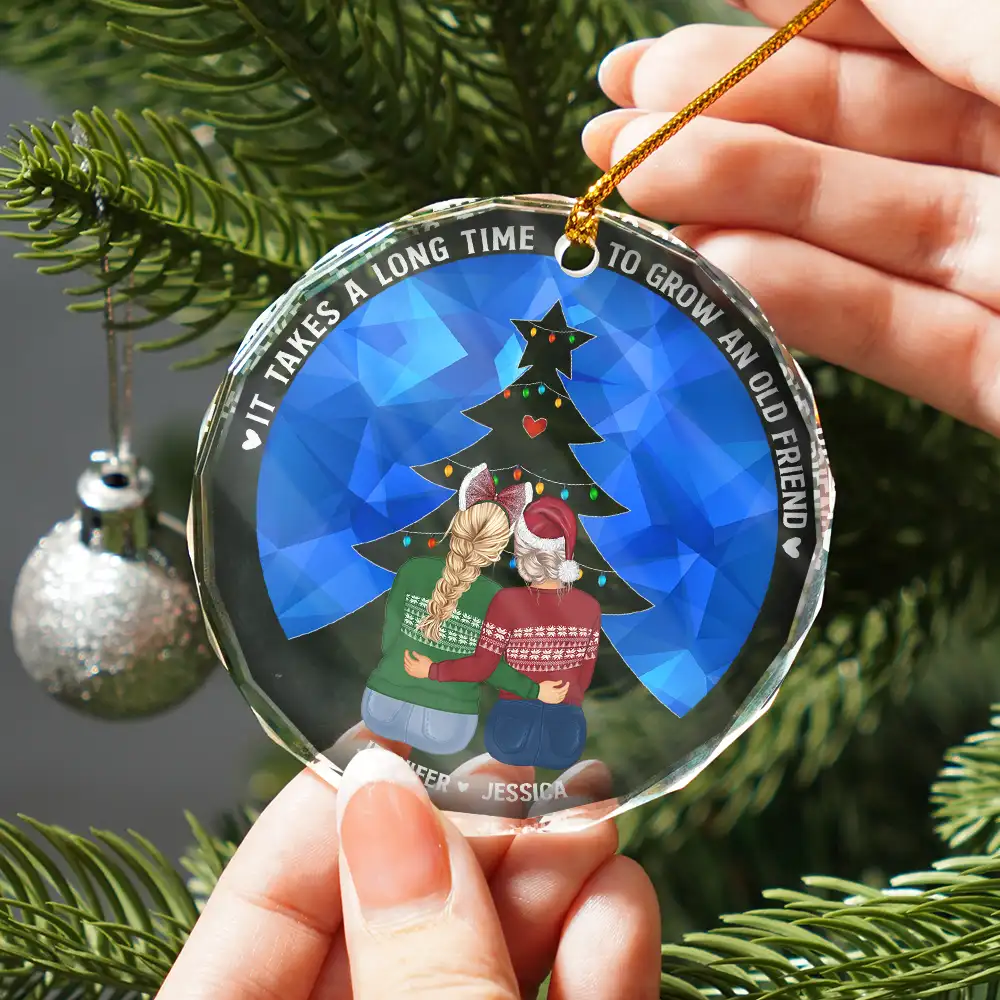 Grow Old Friends - Personalized Circle Glass Ornament - Image 2