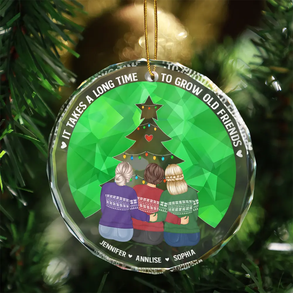 Grow Old Friends - Personalized Circle Glass Ornament - Image 3