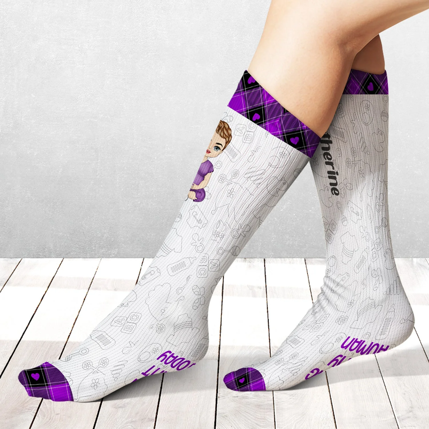 Growing A Tiny Human - Pregnancy Gift, New Mom Gifts, Mom Socks, Expecting Mom, Baby Shower Gift - Personalized Socks - Image 3