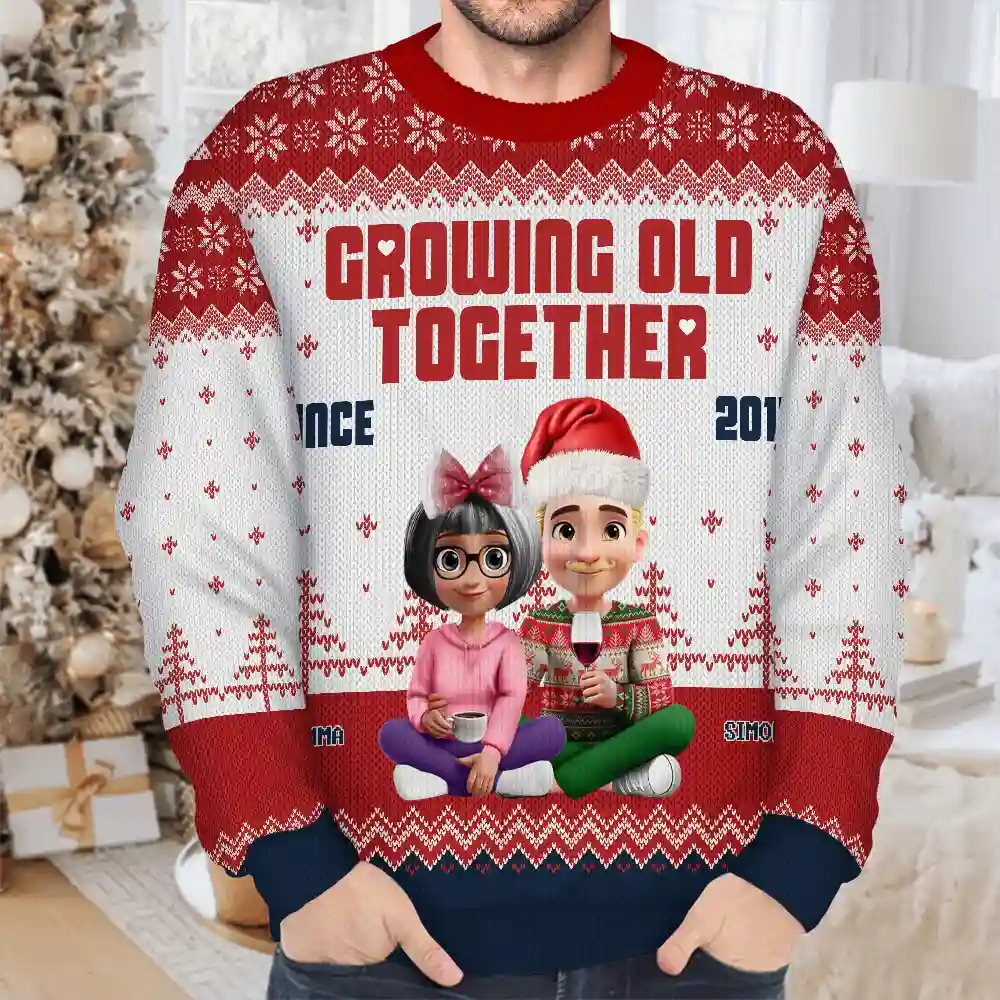 Growing Old Together Since 3D Couple - Personalized Unisex Ugly Sweater - Image 4