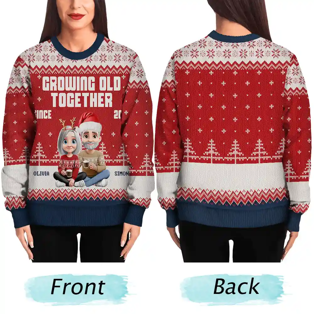 Growing Old Together Since 3D Couple - Personalized Unisex Ugly Sweater - Image 5