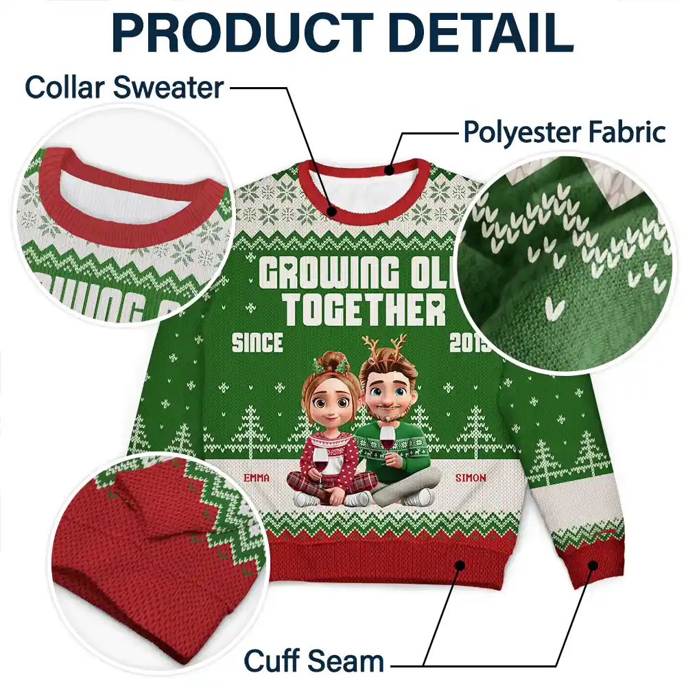 Growing Old Together Since 3D Couple - Personalized Unisex Ugly Sweater - Image 6