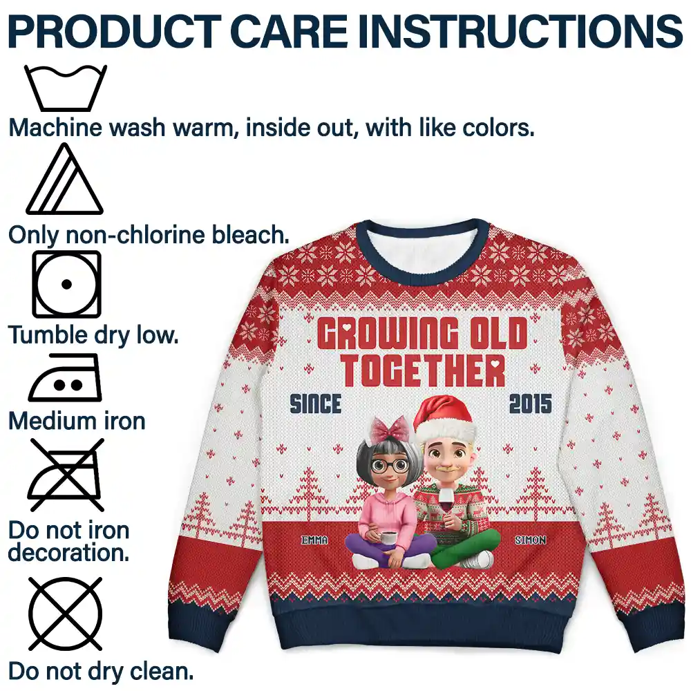 Growing Old Together Since 3D Couple - Personalized Unisex Ugly Sweater - Image 7