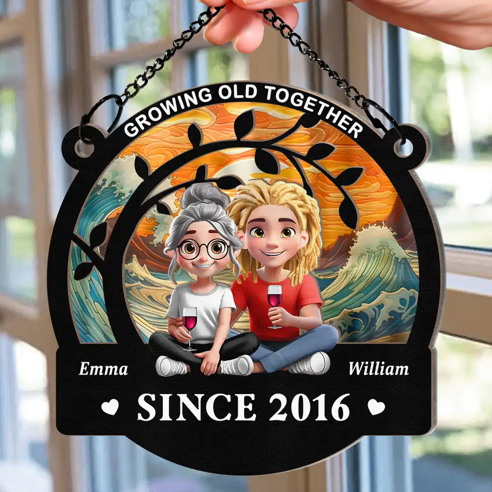 Growing Old Together Since - Personalized Window Hanging Suncatcher Ornament - Image 2