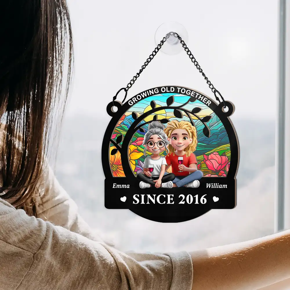 Growing Old Together Since - Personalized Window Hanging Suncatcher Ornament - Image 4