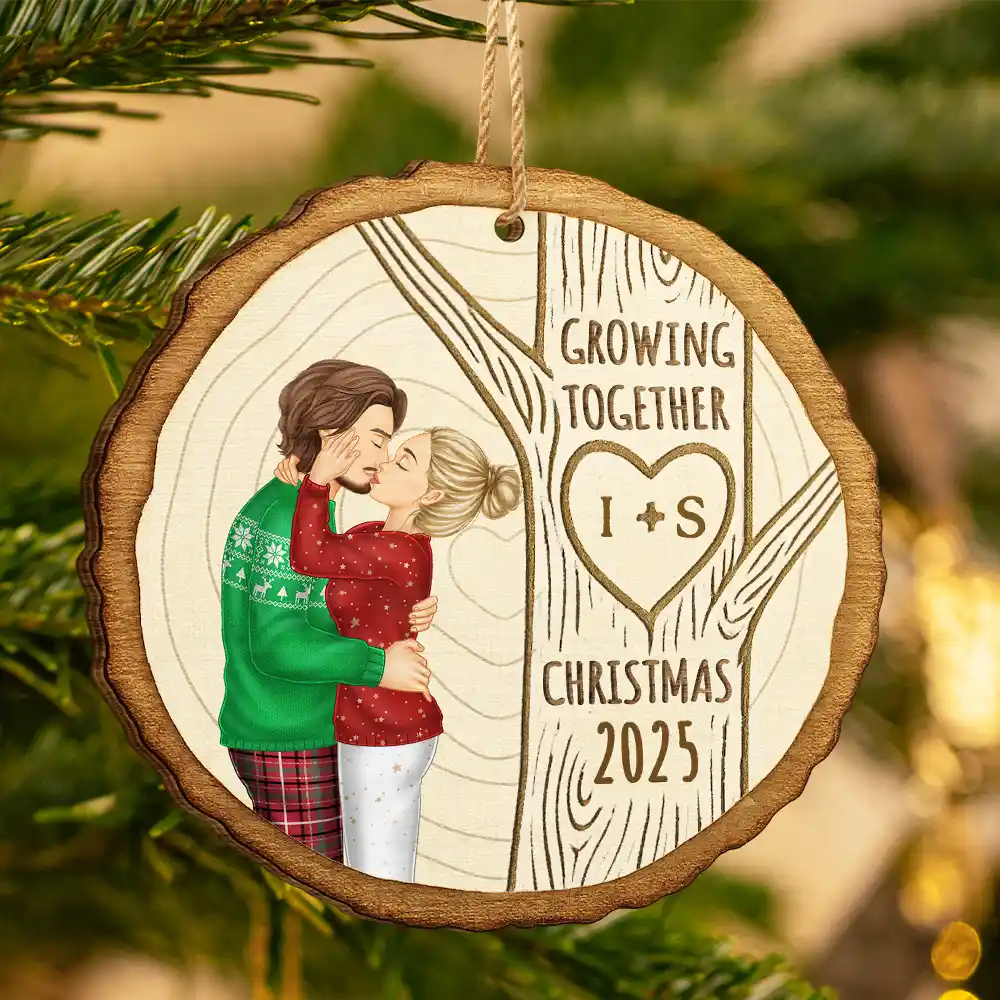 Growing Together Couple Under The Tree - Personalized Custom Shaped Wooden Ornament - Image 3