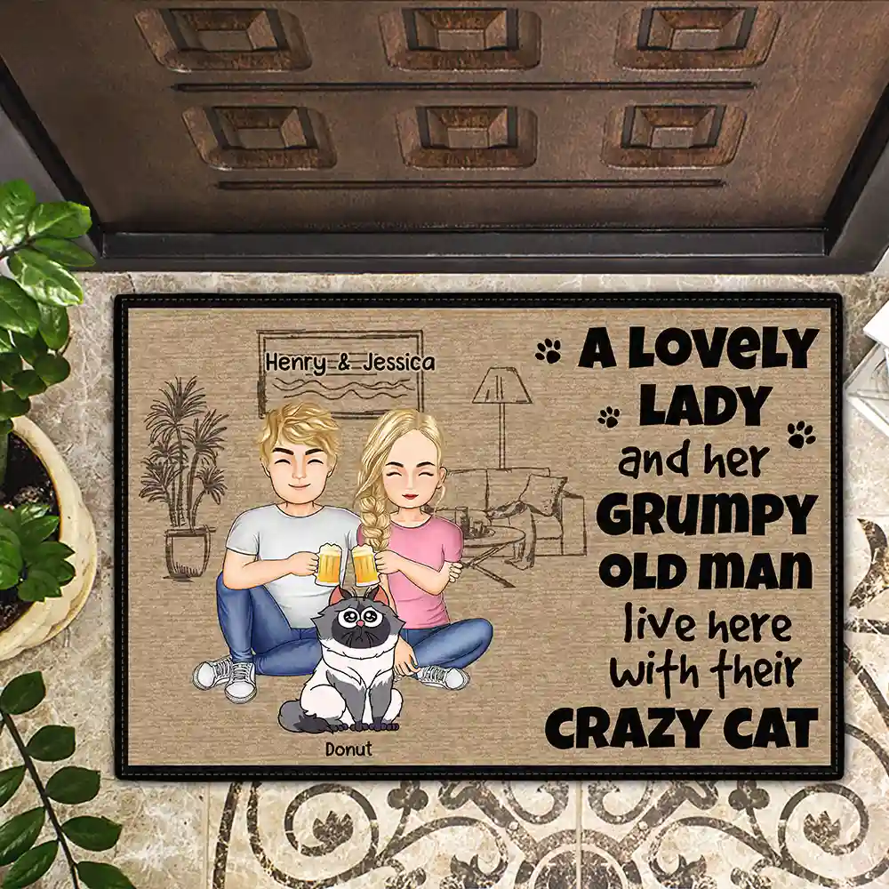 Grumpy Old Man Lovely Lady Live Here - Personalized Doormat - Image 2