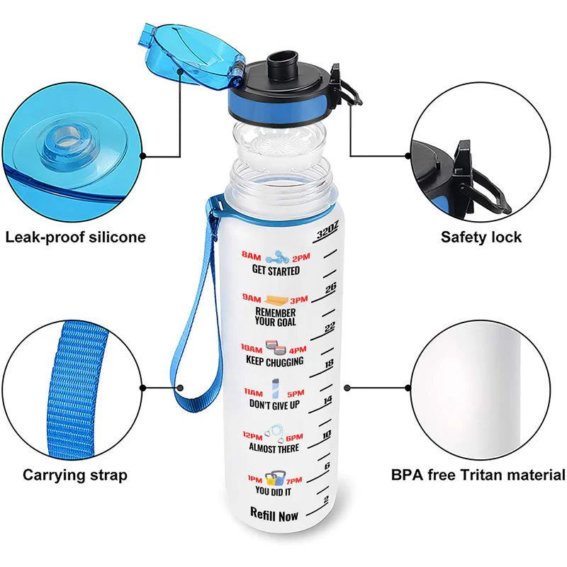 Gym Bottle Lifing Chibi Girl With Goals - Personalized Custom Water Tracker Bottle - Image 4
