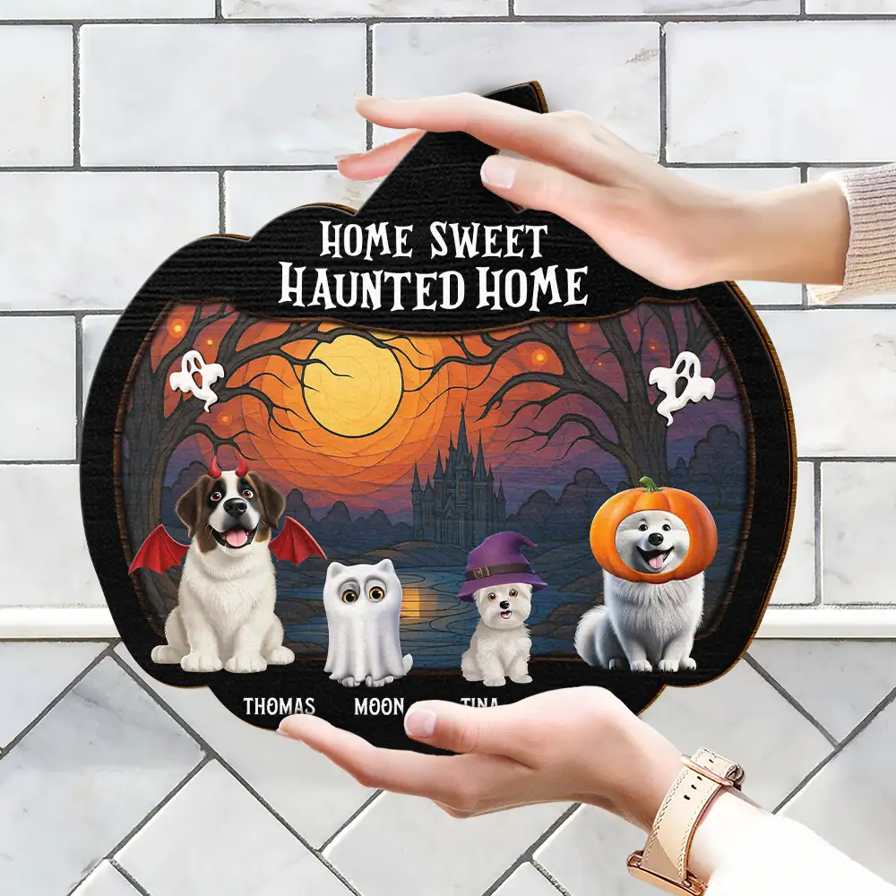 Halloween Home Sweet Haunted Home Pet Lovers - Personalized Custom Shaped Wood Sign - Image 4