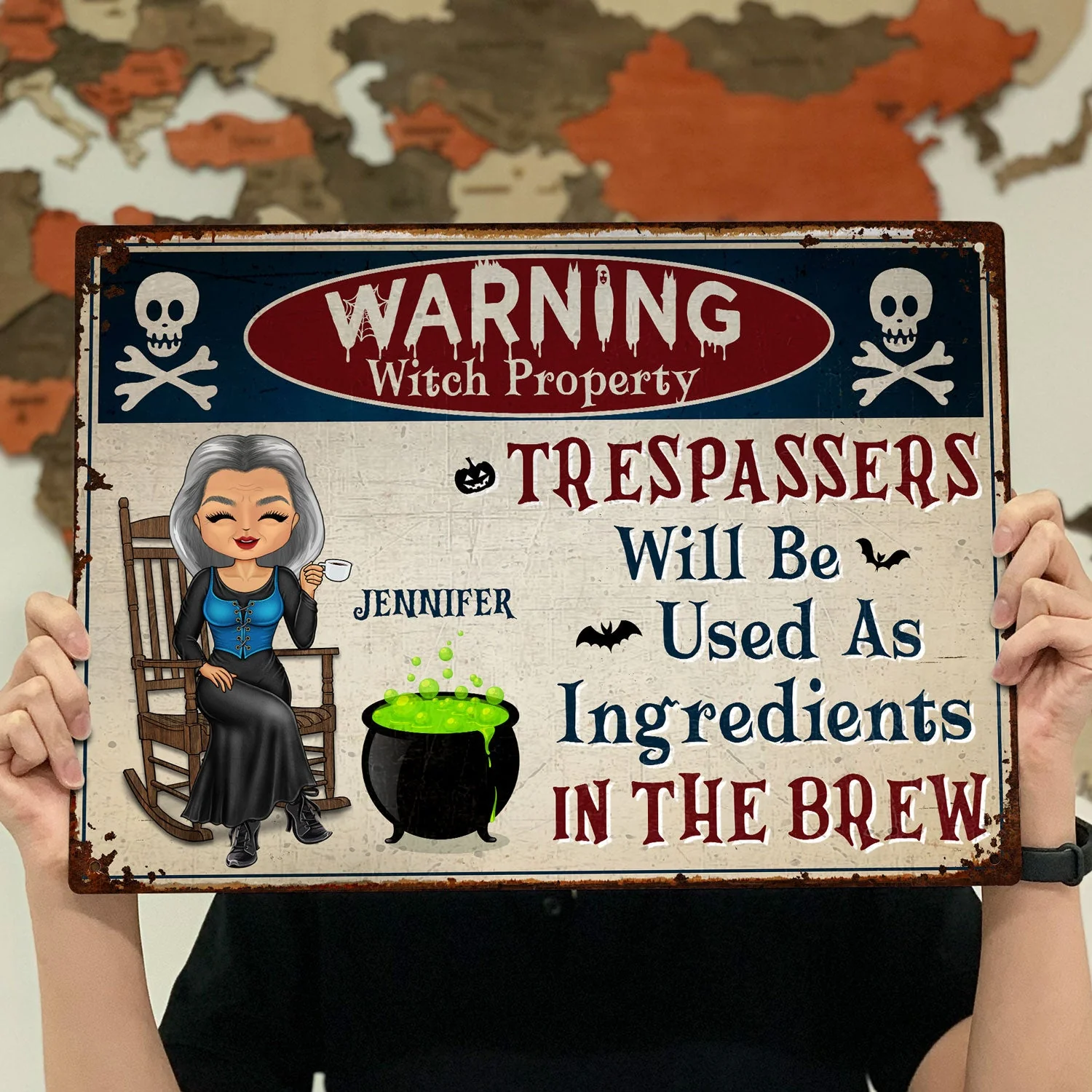 Halloween Witch Warning Trespassers Will Be Used As Ingredients - Backyard Sign, Home Decor Gift For Yourself - Personalized Classic Metal Signs - Image 4