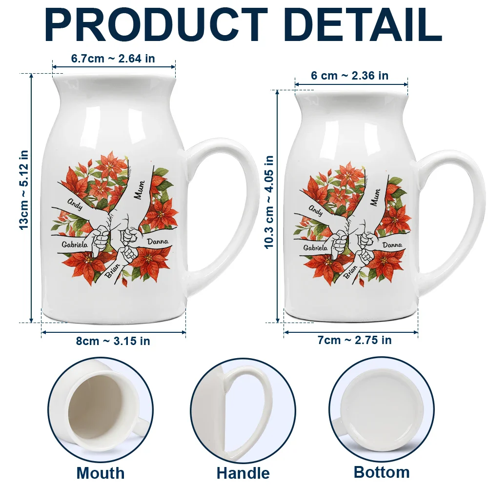 Hand In Hand Birth Flower Grandma Mom - Personalized Ceramic Flower Vase - Image 4
