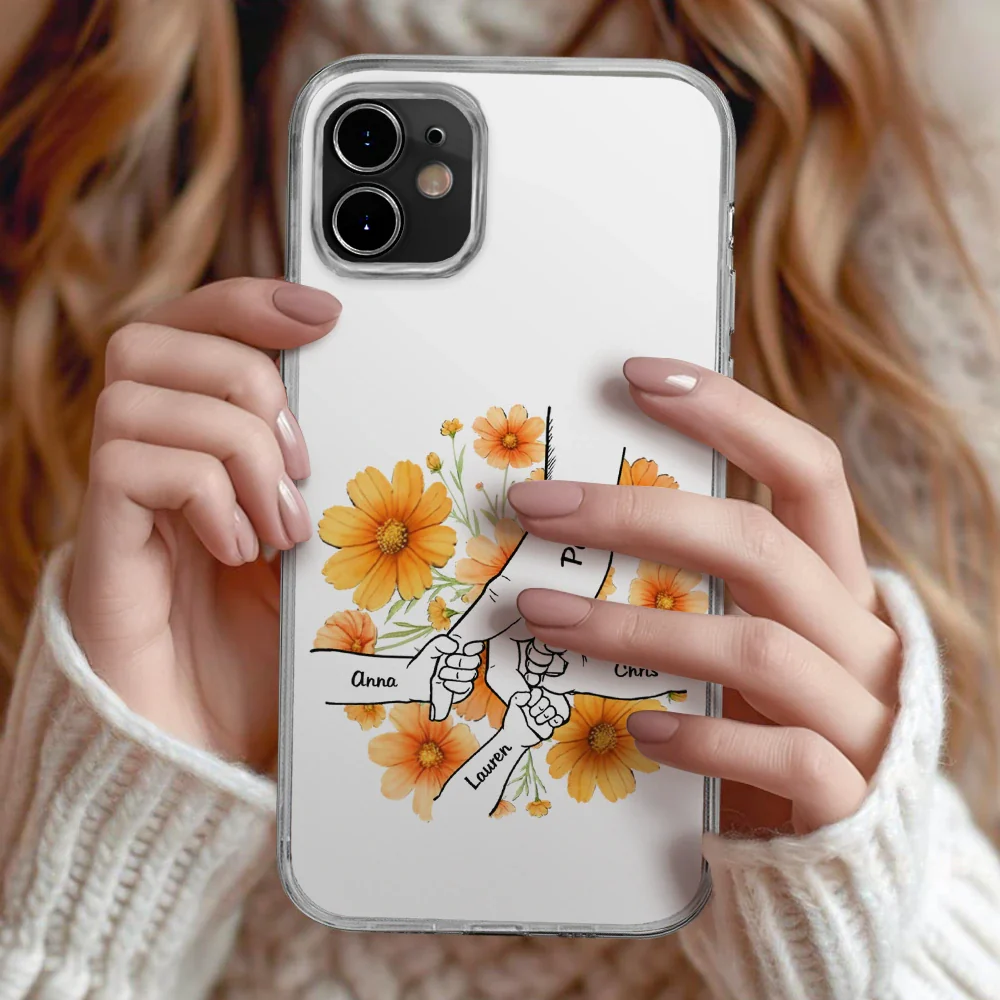 Hand In Hand Birth Flower Grandma Mom - Personalized Clear Phone Case - Image 2