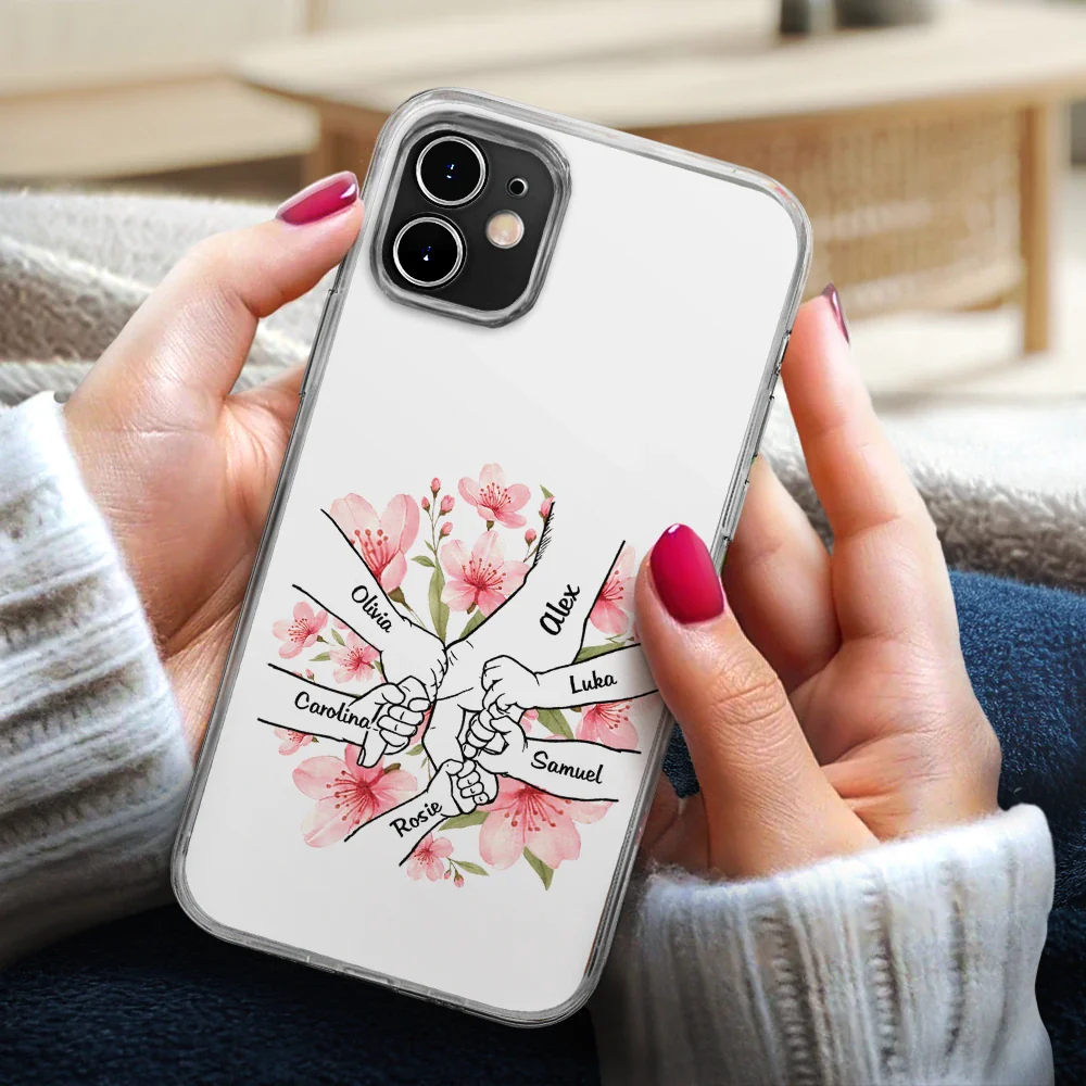 Hand In Hand Birth Flower Grandma Mom - Personalized Clear Phone Case - Image 3
