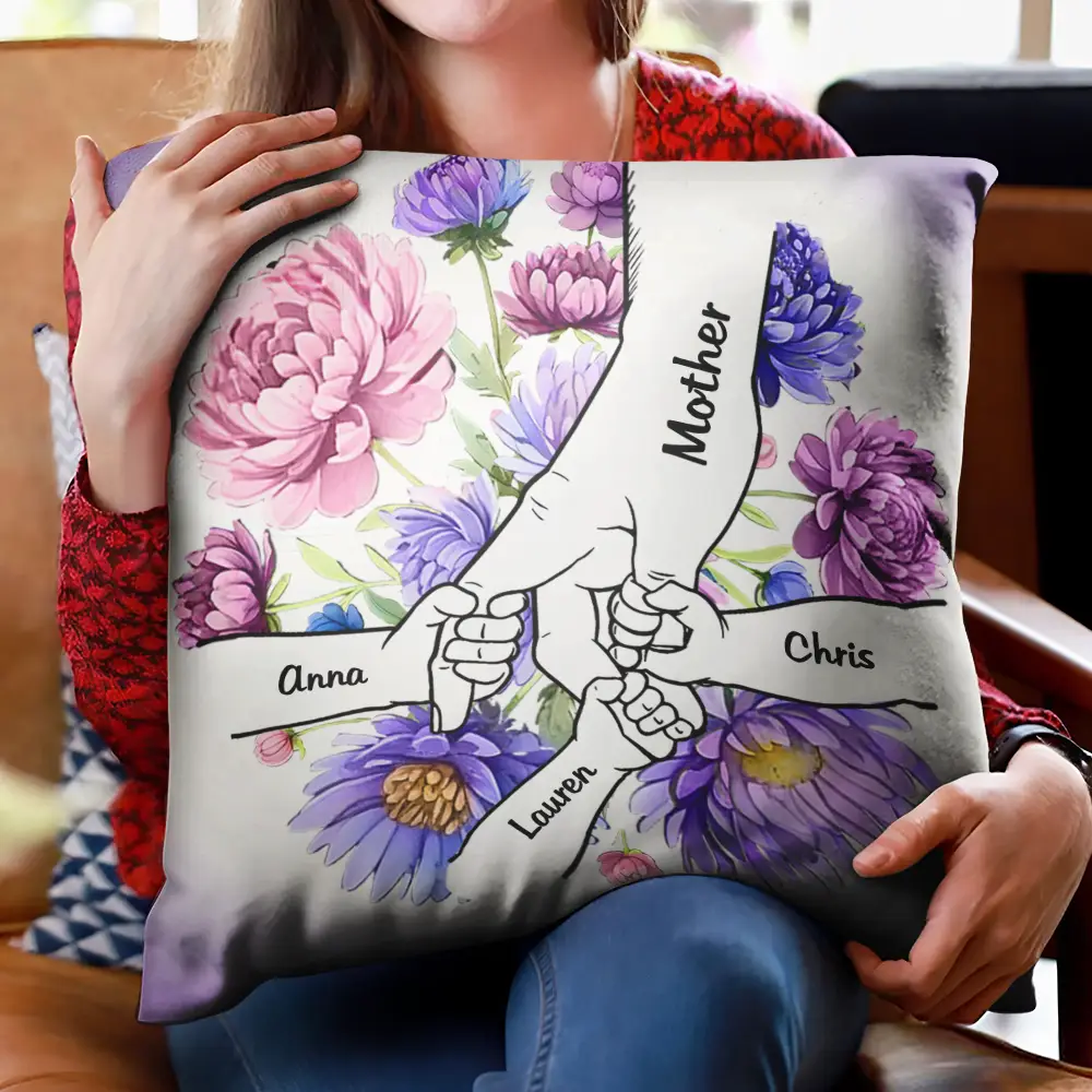 Hand In Hand Birth Flower Grandma Mom - Personalized Pillow - Image 2