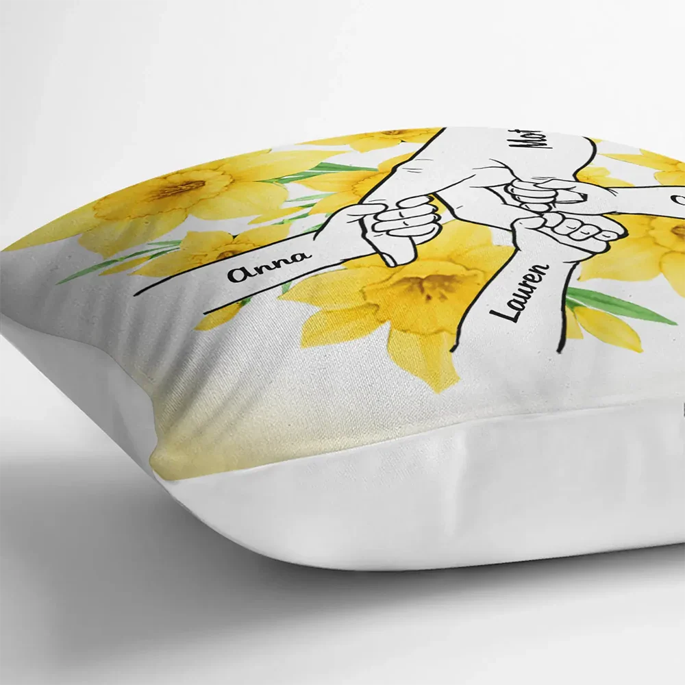 Hand In Hand Birth Flower Grandma Mom - Personalized Pillow - Image 3