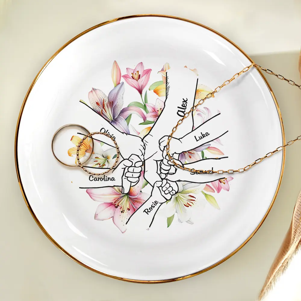 Hand In Hand Birth Flower Grandma Mom - Personalized Ring Dish - Image 4
