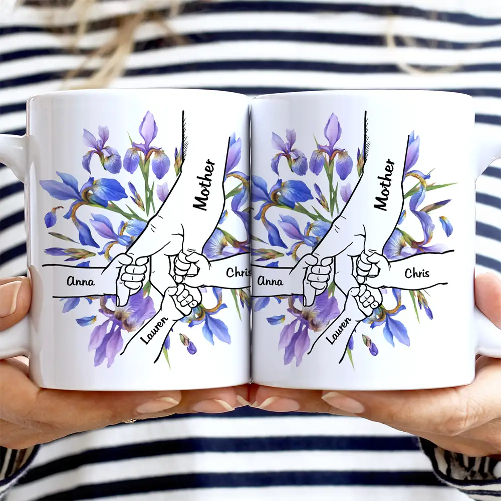 Hand In Hand Birth Flower Grandma Mom - Personalized White Edge-to-Edge Mug - Image 2