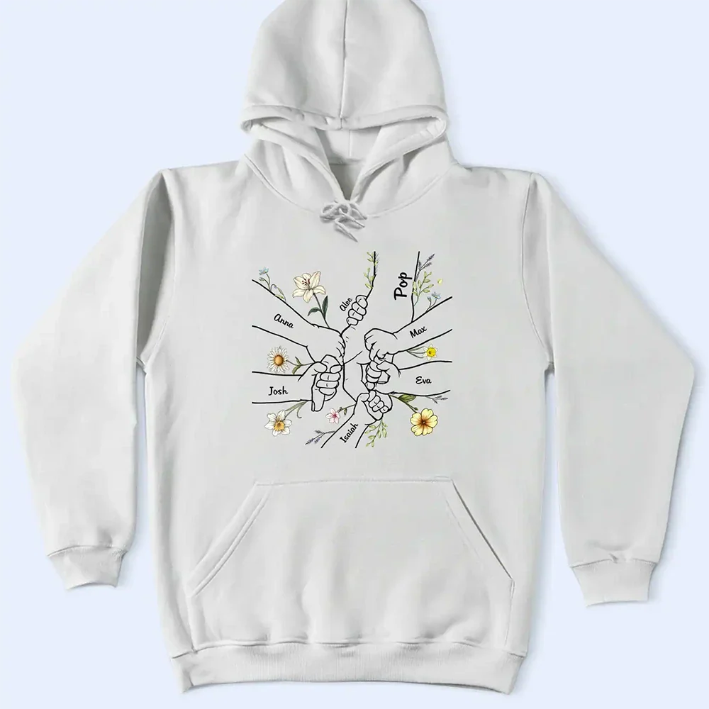 Hand In Hand Birth Flower Mom Kid Nana Grandkid - Personalized T Shirt - Image 4