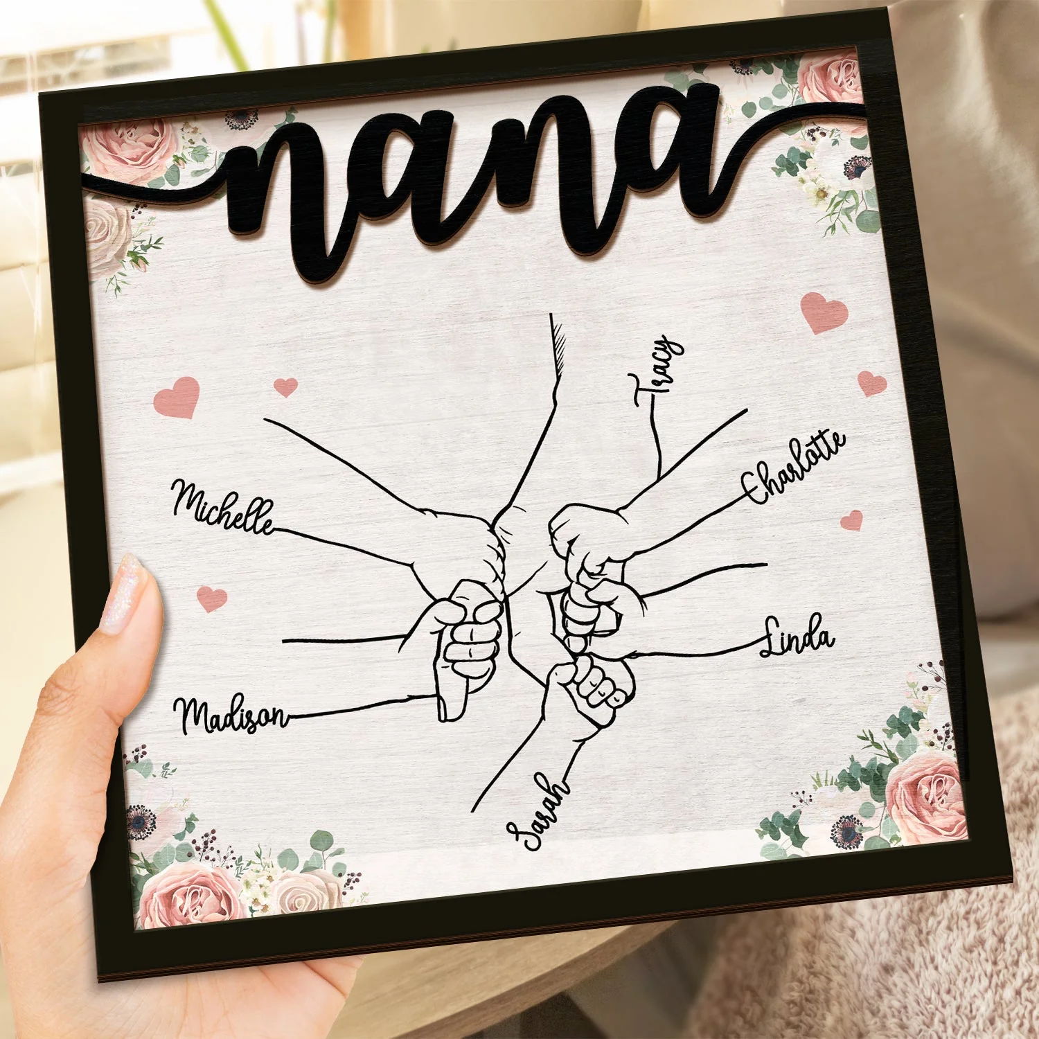 Hand In Hand - Gift For Mom, Mother, Grandma, Parents - Personalized 2-Layered Wooden Plaque With Stand - Image 4