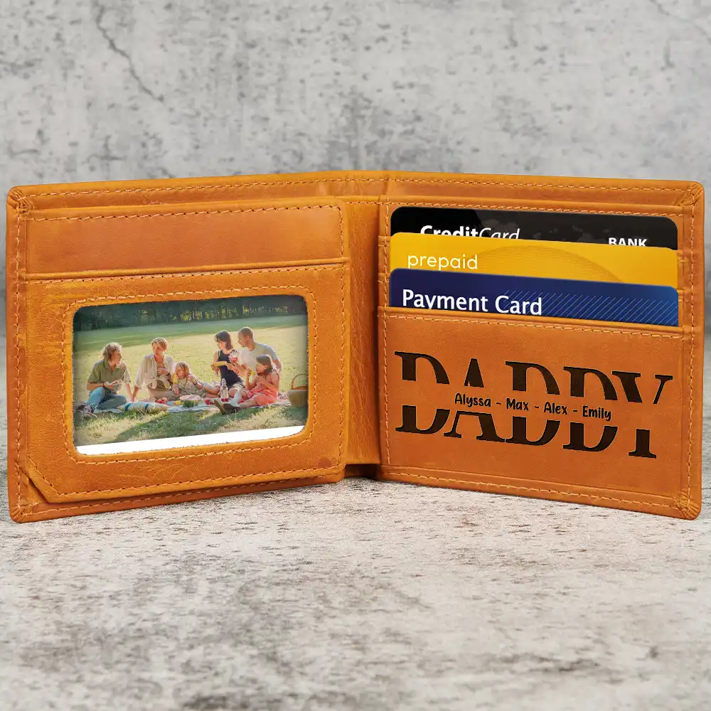 Hand In Hand Grandpa Will Always Protect Grandkid - Personalized Engraved Leather Wallet - Image 2