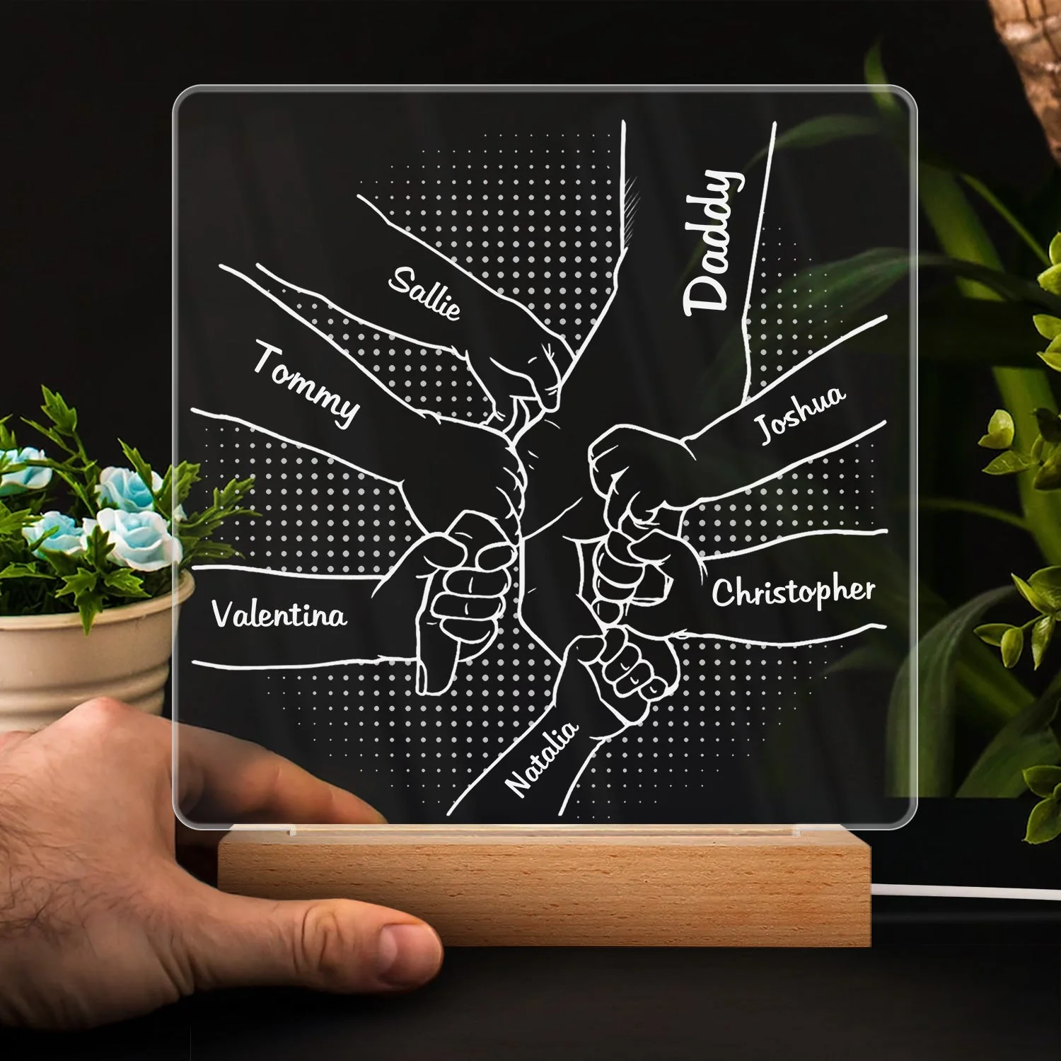 Hand In Hand, I Will Always Protect You - Birthday, Loving Gift For Mom, Dad, Papa, Nana, Grandma, Grandpa - Personalized Custom 3D Led Light Wooden Base - Image 4