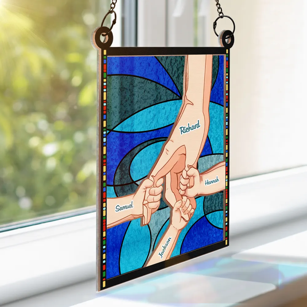 Hand In Hand, I Will Always Protect You Blue Waves - Personalized Window Hanging Suncatcher Ornament - Image 3