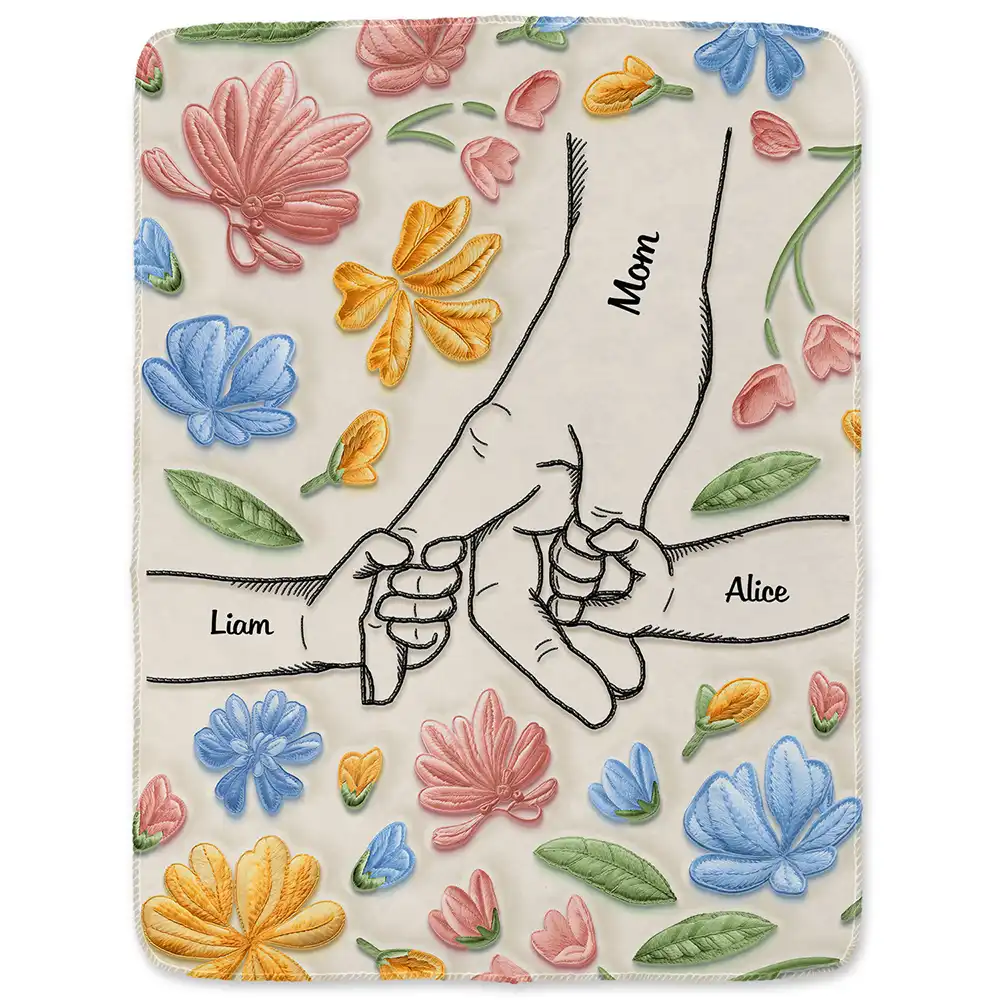 Hand In Hand, I Will Always Protect You - Faux Embroidered Effect Printed Fabric, Personalized Fleece Blanket, Sherpa Blanket - Image 2
